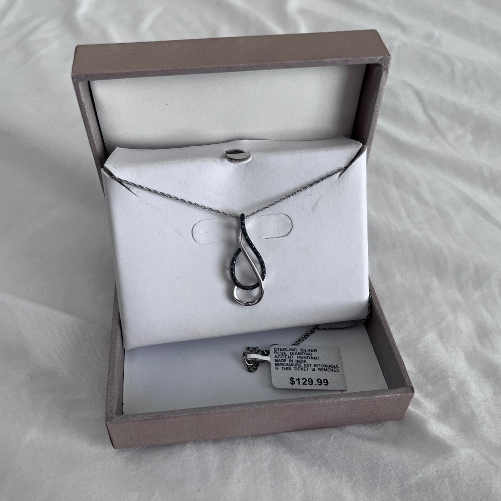 Sterling Silver Fine Necklace Blue Diamond Accent Pendant D/44